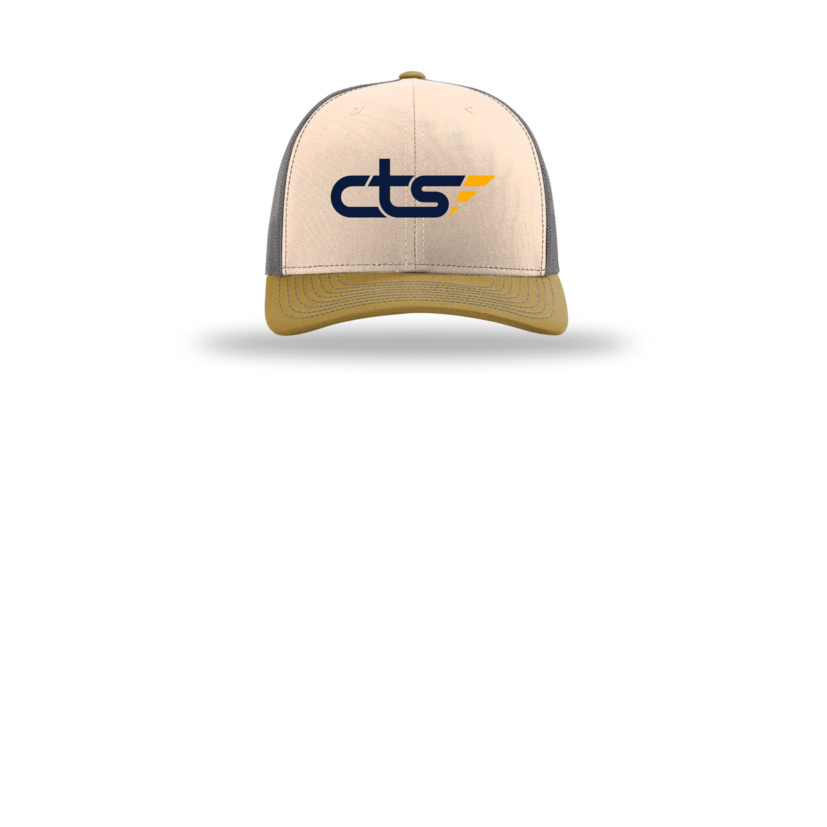 cts1-richardson-trucker-cap-embroidery-capfront-R112-minkbeigecharcoalambergold-flat-front