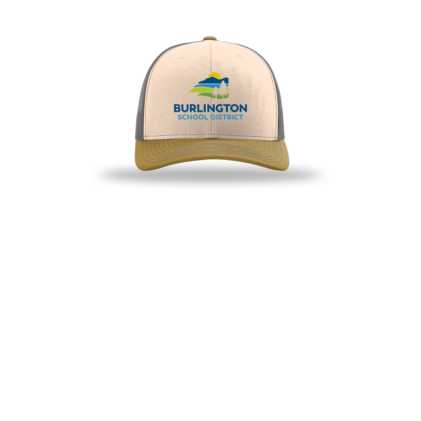 bsdvt-richardson-trucker-cap-embroidery-capfront-R112-minkbeigecharcoalambergold-flat-front