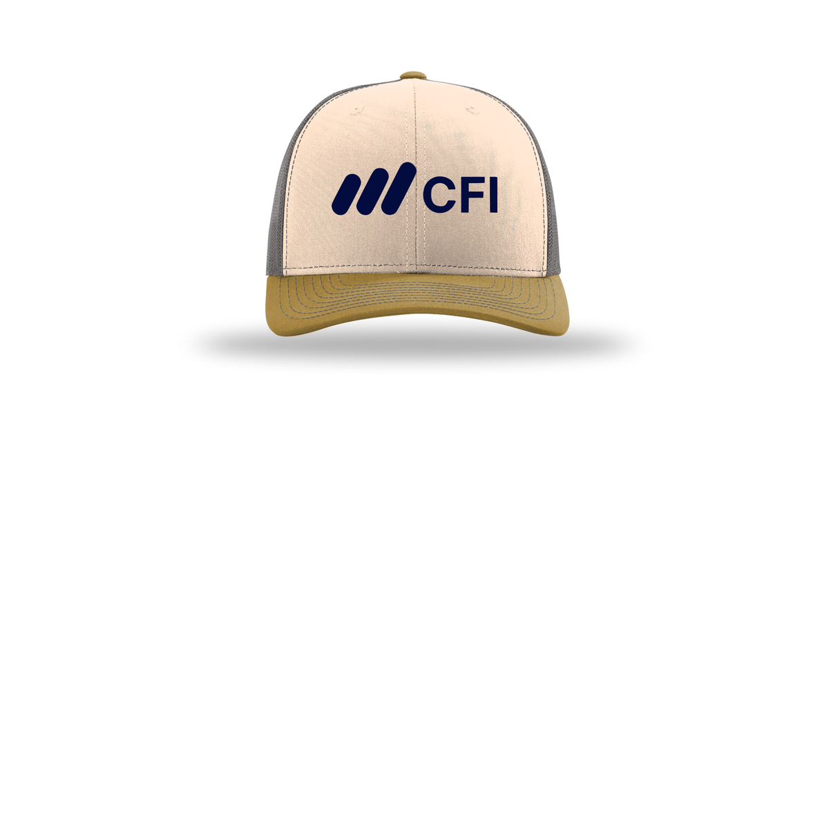 corporatefinanceinstitute-richardson-trucker-cap-embroidery-capfront-R112-minkbeigecharcoalambergold-flat-front