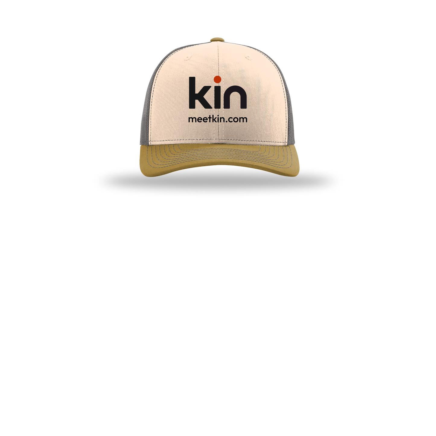 kin-richardson-trucker-cap-embroidery-capfront-R112-minkbeigecharcoalambergold-flat-front