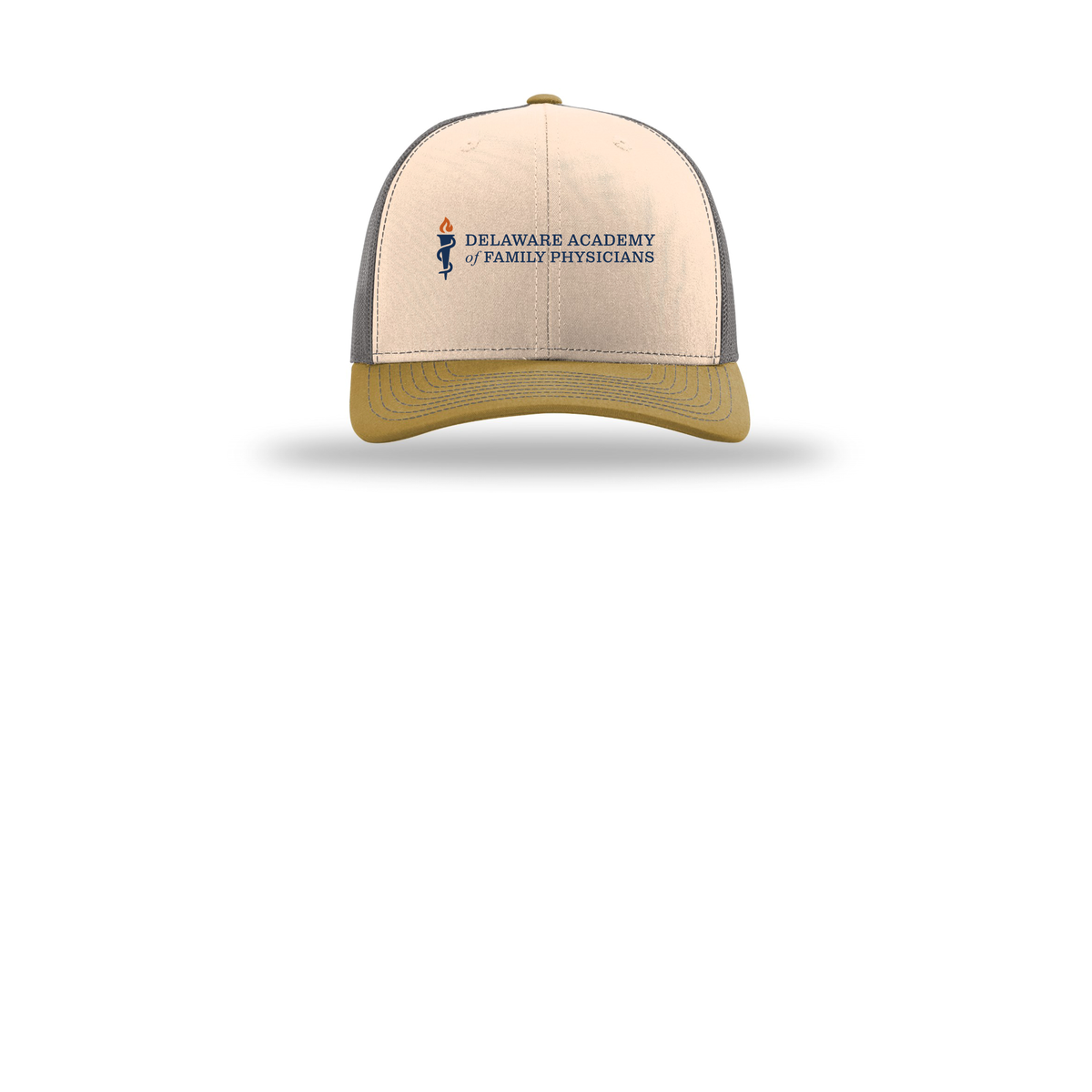 delfamdoc-richardson-trucker-cap-embroidery-capfront-R112-minkbeigecharcoalambergold-flat-front