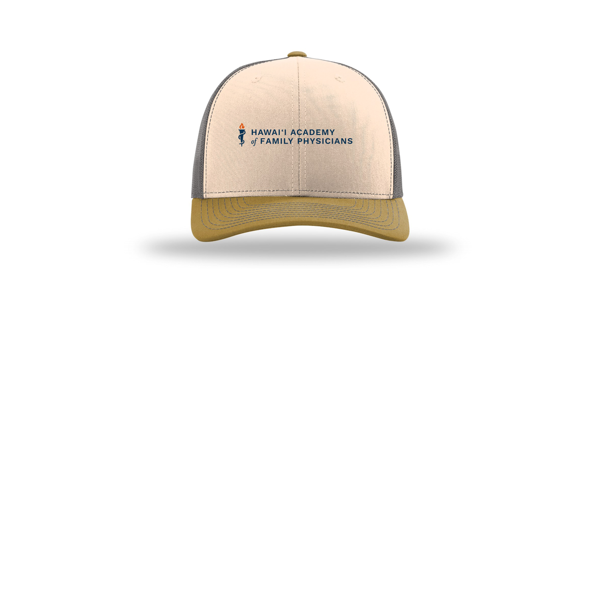 hafp-richardson-trucker-cap-embroidery-capfront-R112-minkbeigecharcoalambergold-flat-front