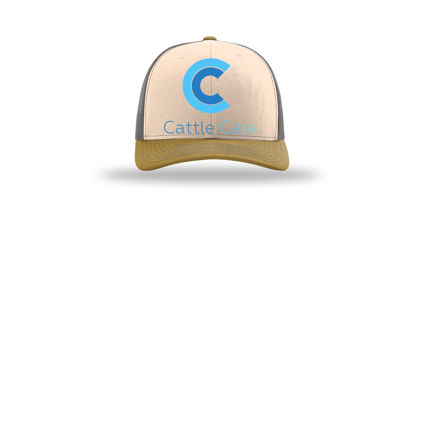 cattle-care-richardson-trucker-cap-embroidery-capfront-R112-minkbeigecharcoalambergold-flat-front
