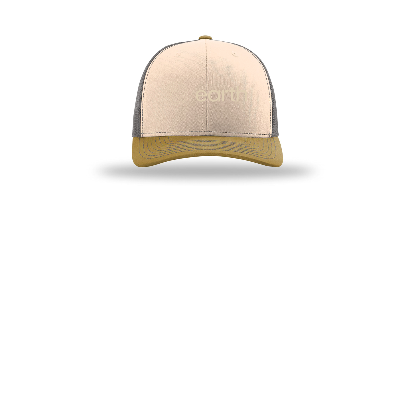 earthfuneral-richardson-trucker-cap-embroidery-capfront-R112-minkbeigecharcoalambergold-flat-front