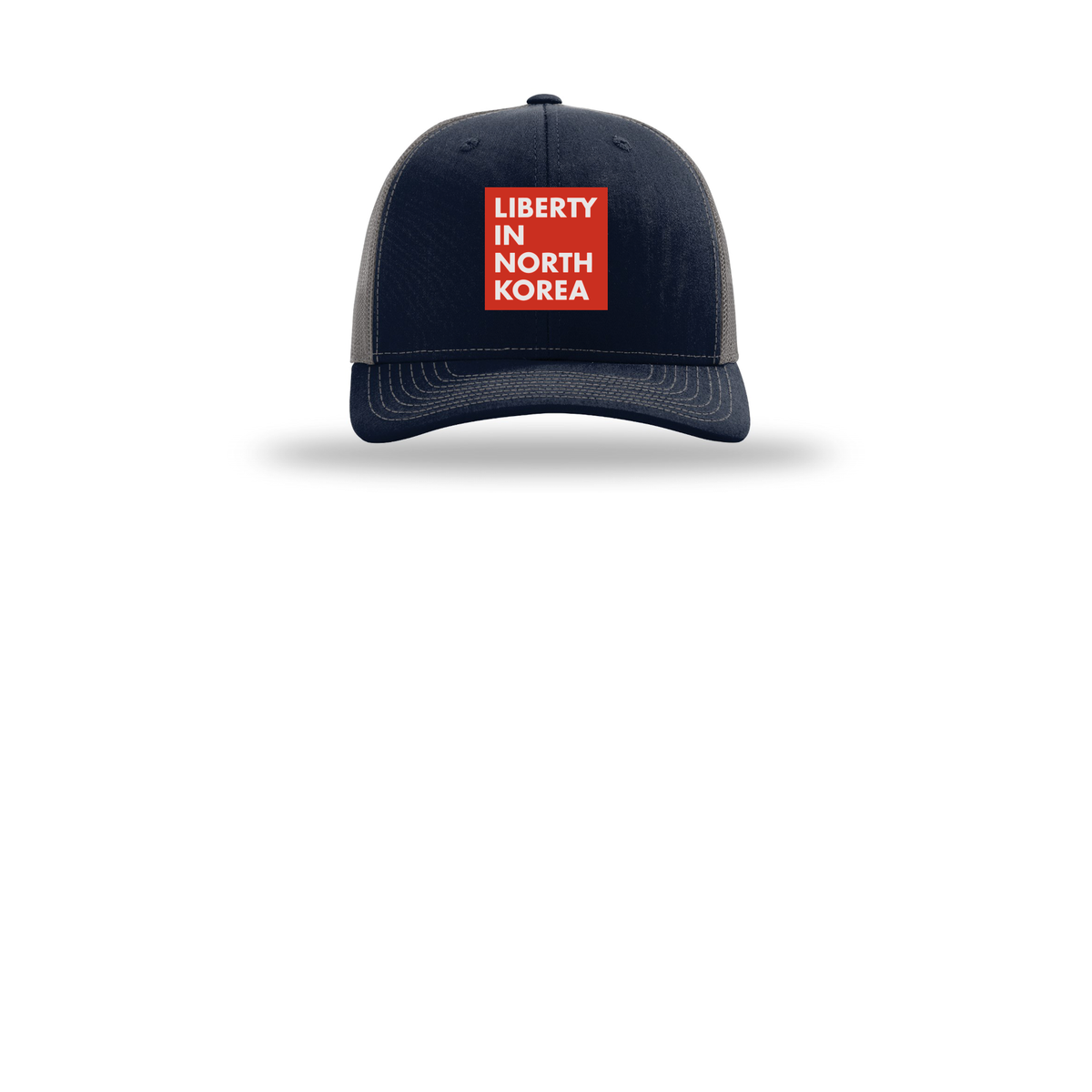libertyinnorthkorea-richardson-trucker-cap-embroidery-capfront-R112-navycharcoal-flat-front