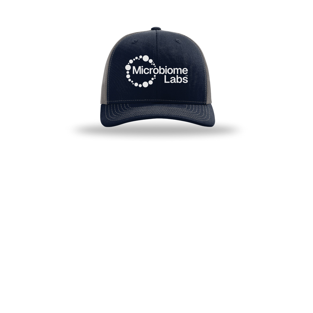 microbiomelabs-richardson-trucker-cap-embroidery-capfront-R112-navycharcoal-flat-front