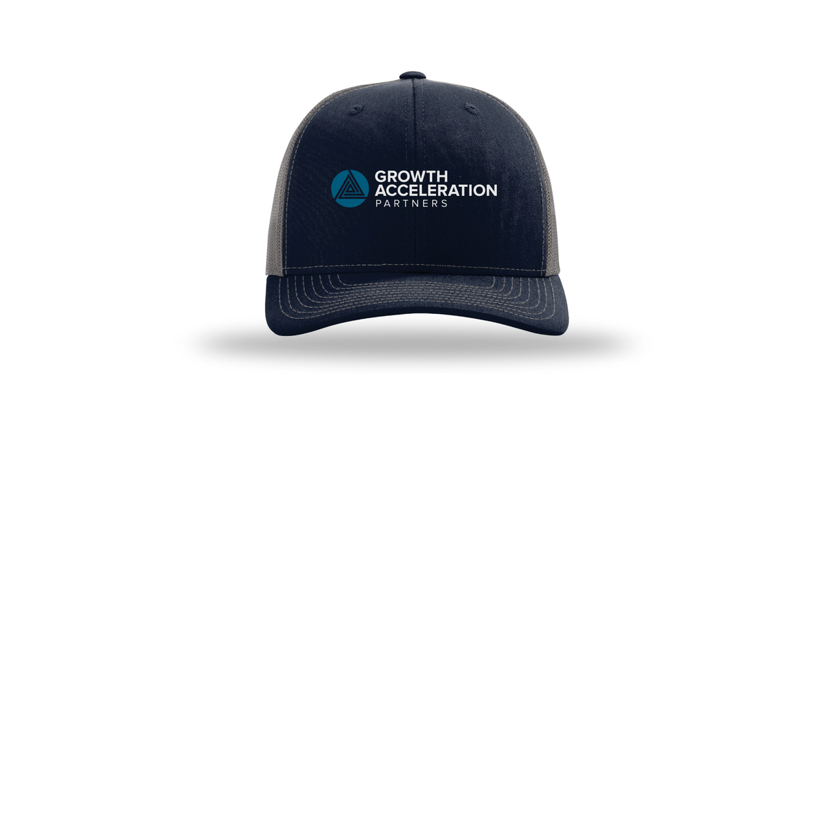 growthaccelerationpartners-richardson-trucker-cap-embroidery-capfront-R112-navycharcoal-flat-front