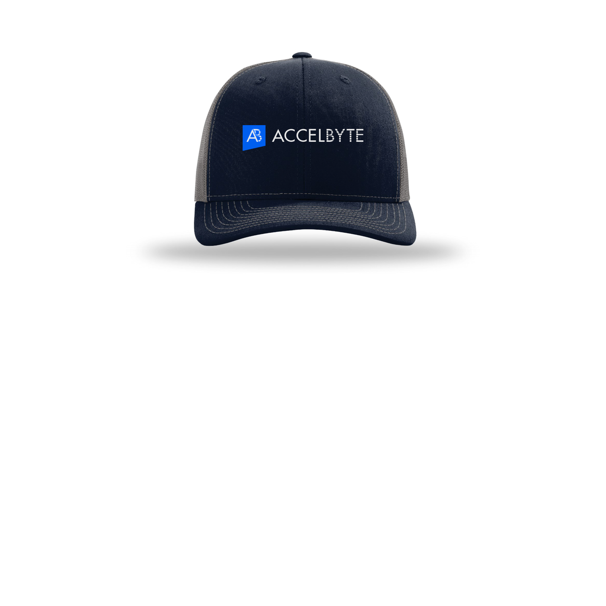 accelbyte-richardson-trucker-cap-embroidery-capfront-R112-navycharcoal-flat-front