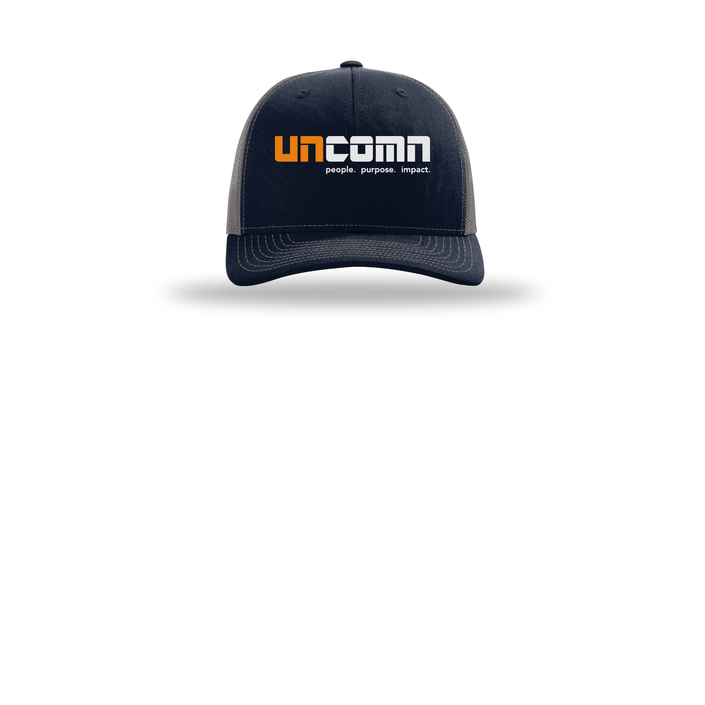 uncomn-richardson-trucker-cap-embroidery-capfront-R112-navycharcoal-flat-front