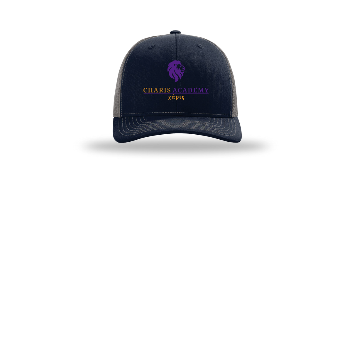 cahazleton-richardson-trucker-cap-embroidery-capfront-R112-navycharcoal-flat-front