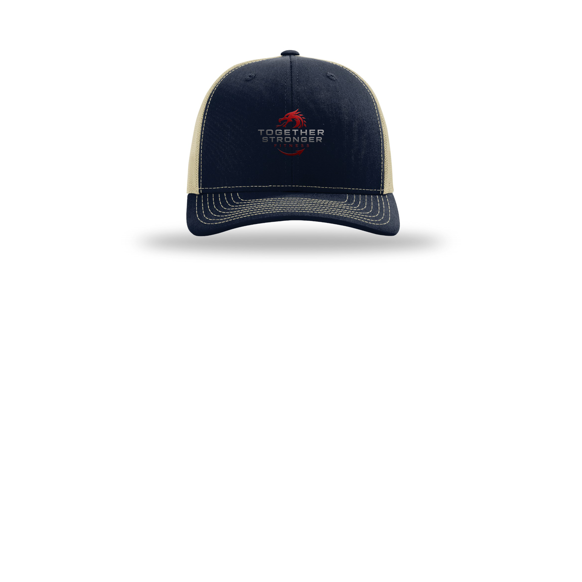 togetherstrongerfitness-richardson-trucker-cap-embroidery-capfront-R112-navykhaki-flat-front
