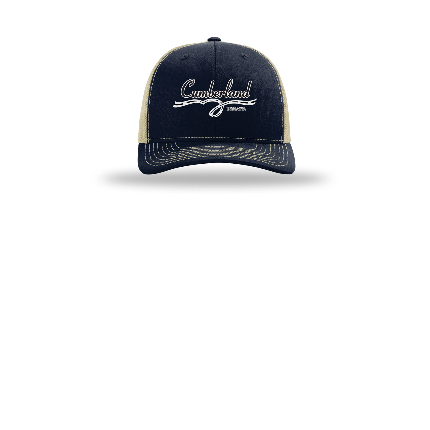 cumberland-richardson-trucker-cap-embroidery-capfront-R112-navykhaki-flat-front