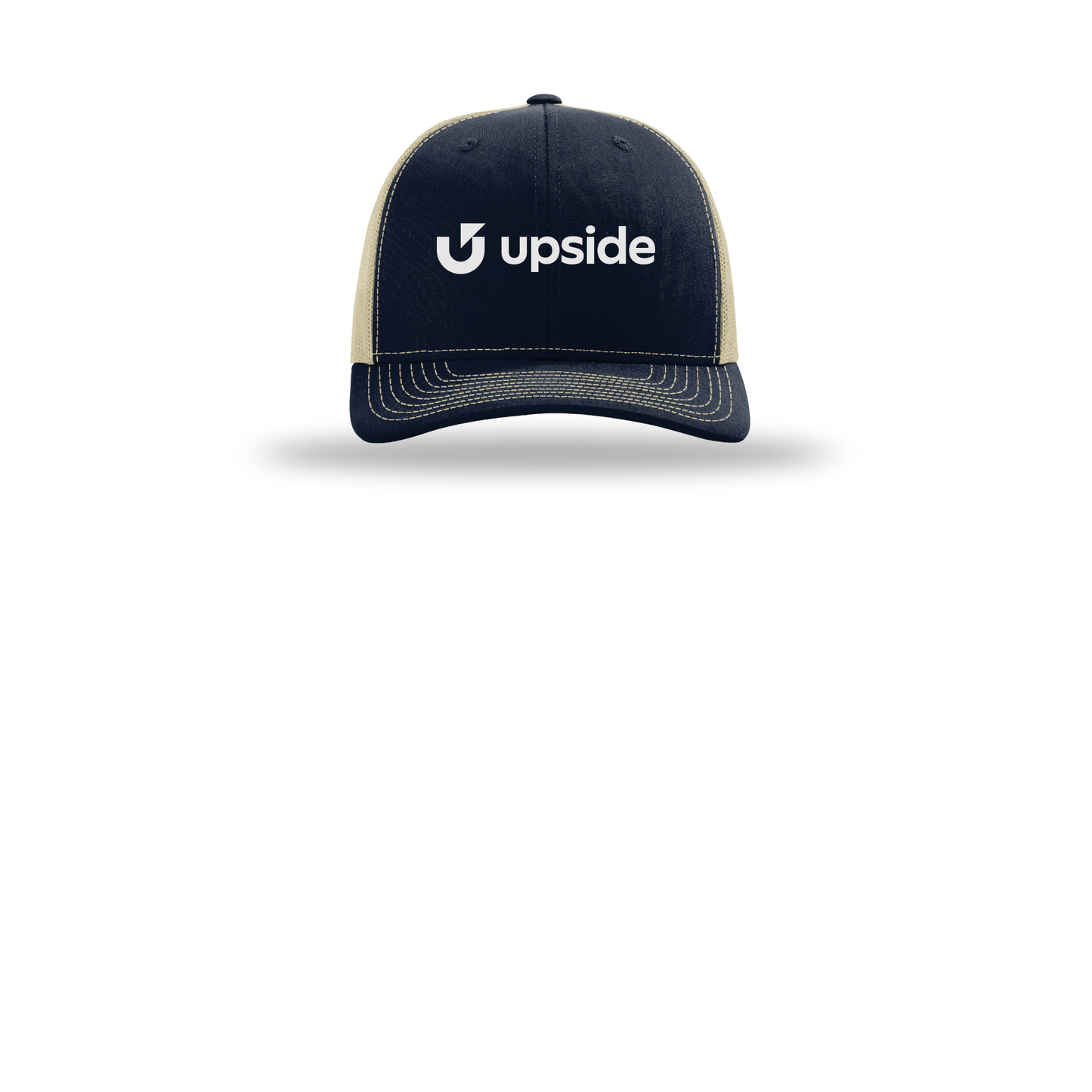 upside-richardson-trucker-cap-embroidery-capfront-R112-navykhaki-flat-front