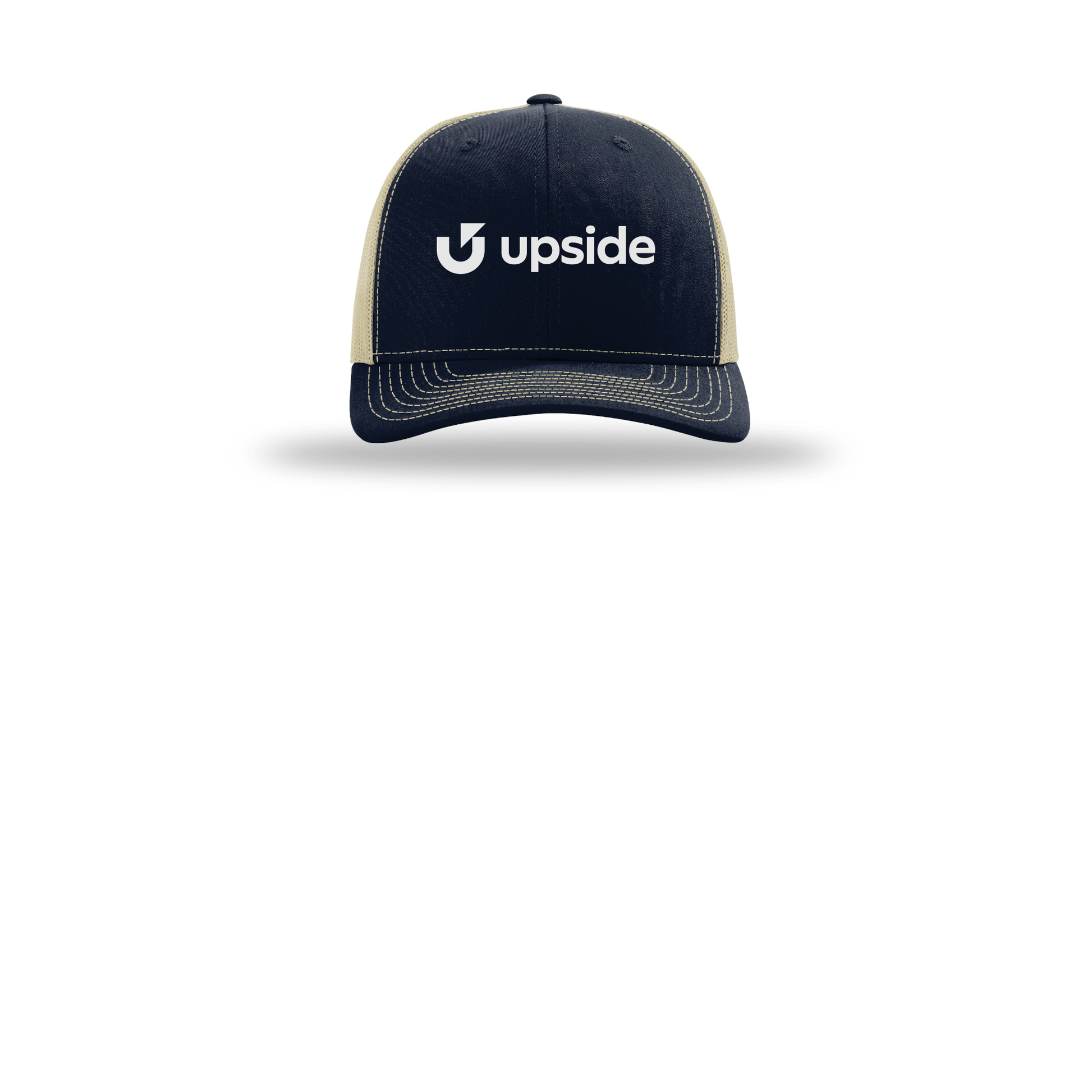 upside-richardson-trucker-cap-embroidery-capfront-R112-navykhaki-flat-front
