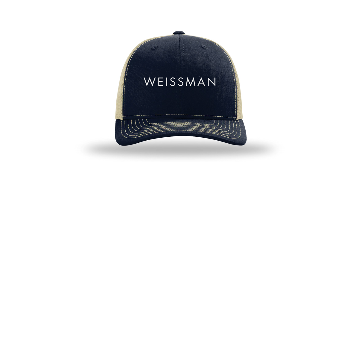 weissmans-richardson-trucker-cap-embroidery-capfront-R112-navykhaki-flat-front