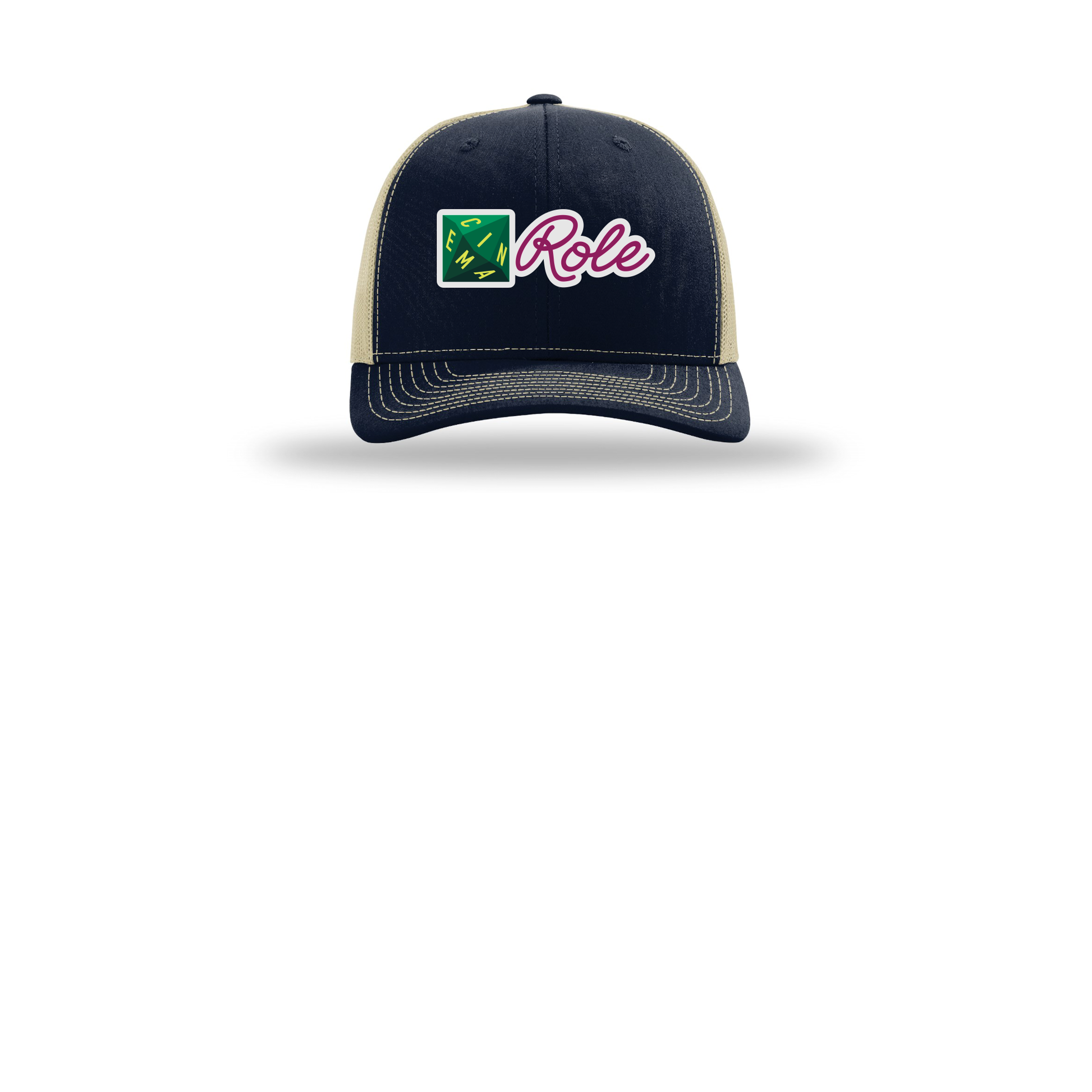 cinemarole-richardson-trucker-cap-embroidery-capfront-R112-navykhaki-flat-front
