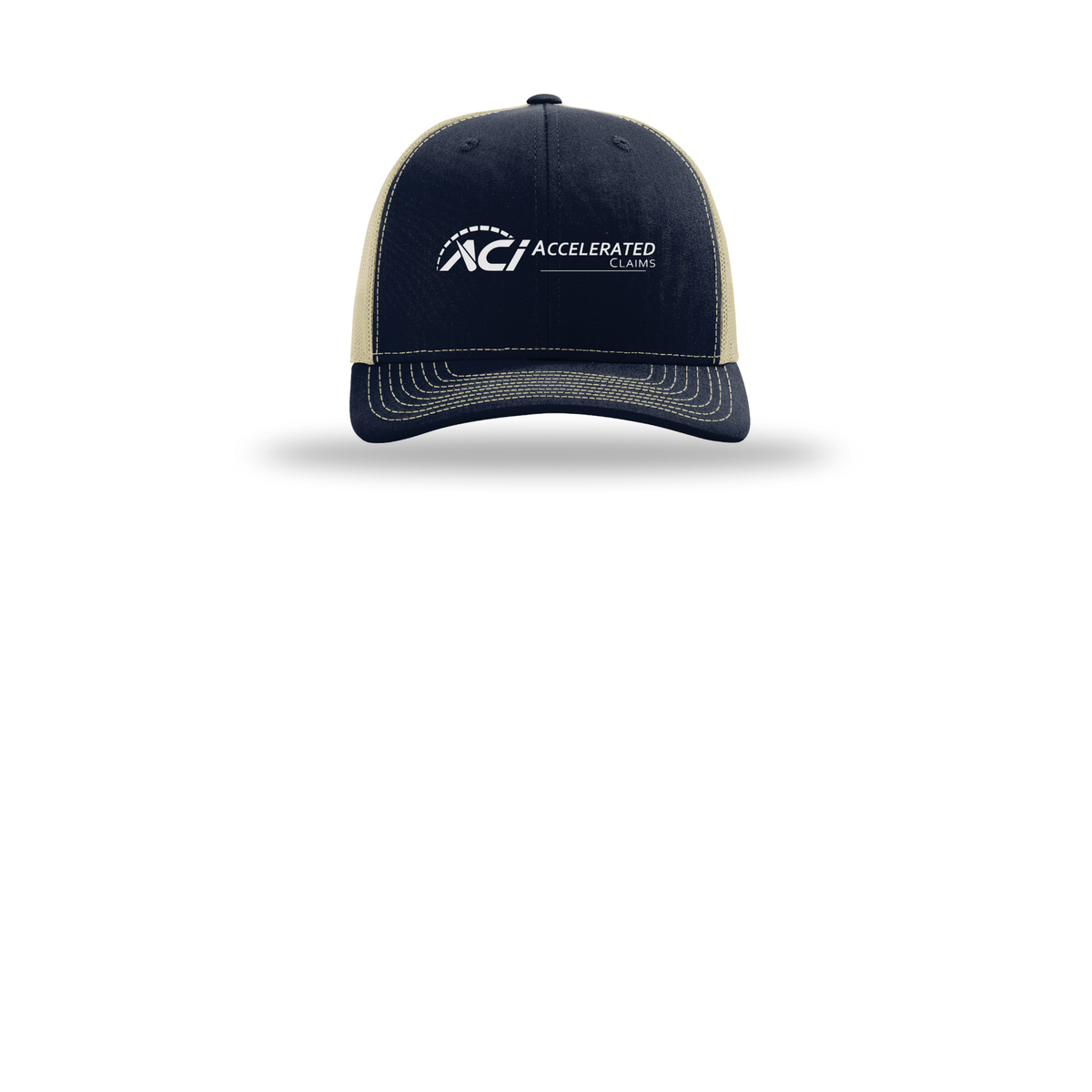 accelclaims-richardson-trucker-cap-embroidery-capfront-R112-navykhaki-flat-front