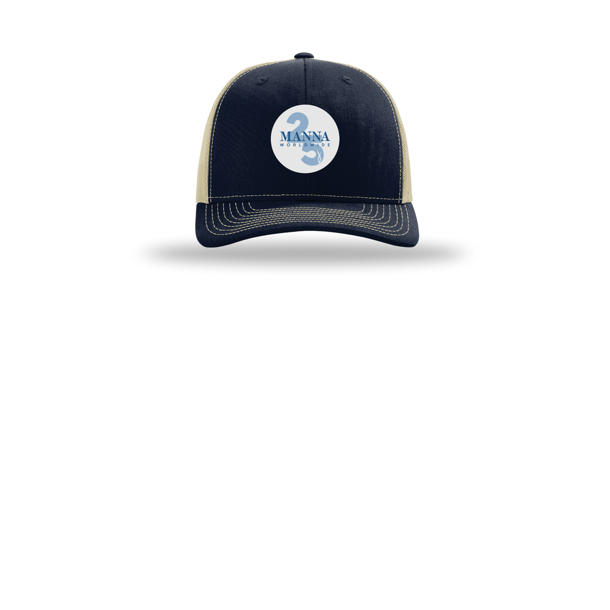 mannaworldwide-richardson-trucker-cap-embroidery-capfront-R112-navykhaki-flat-front
