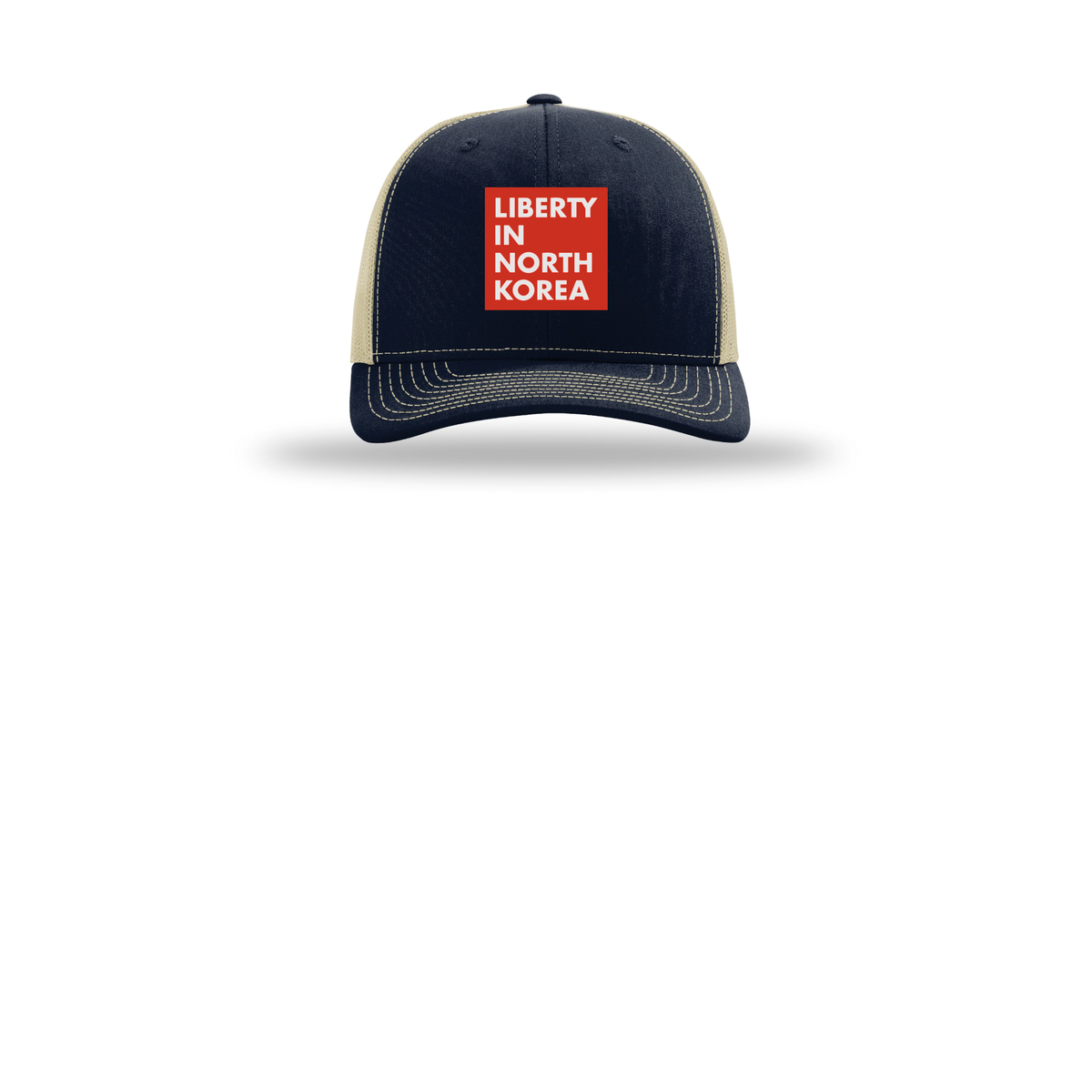 libertyinnorthkorea-richardson-trucker-cap-embroidery-capfront-R112-navykhaki-flat-front