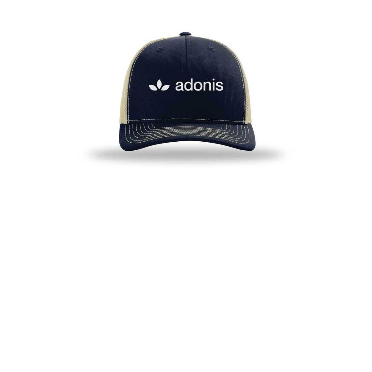 adonis-richardson-trucker-cap-embroidery-capfront-R112-navykhaki-flat-front