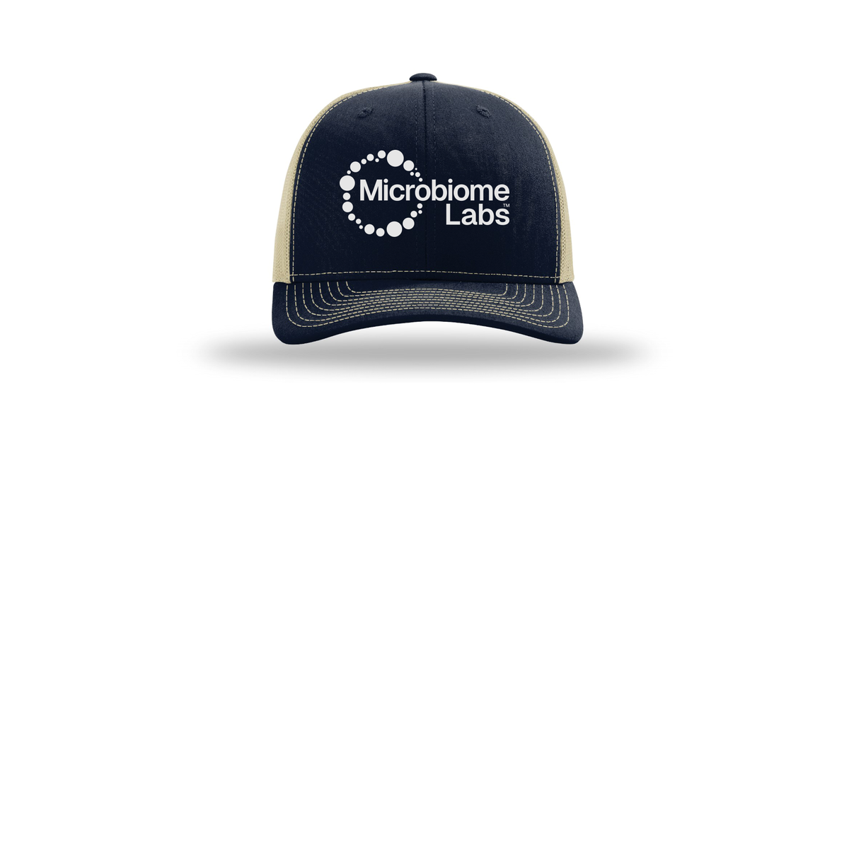 microbiomelabs-richardson-trucker-cap-embroidery-capfront-R112-navykhaki-flat-front