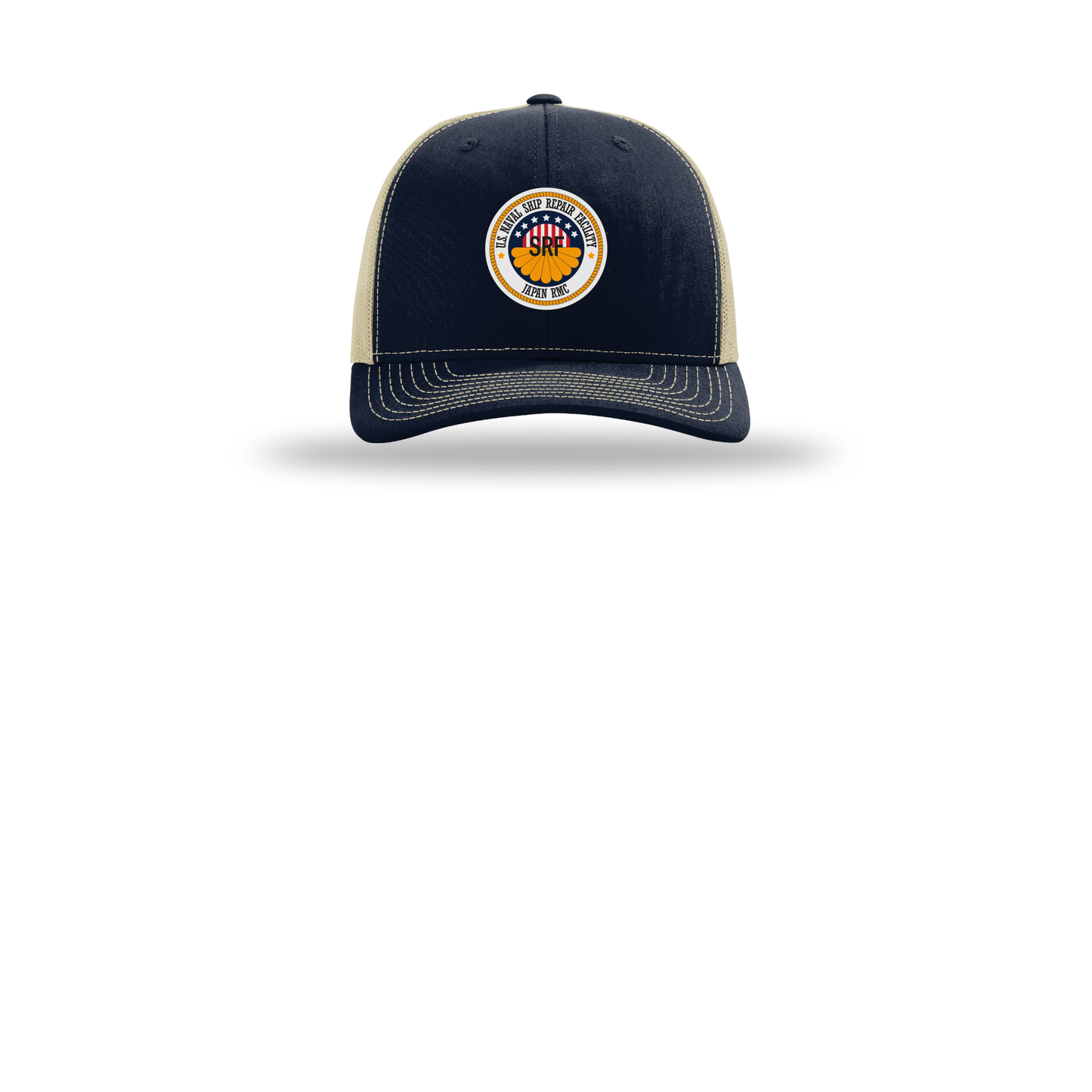 srf-jrmc-richardson-trucker-cap-embroidery-capfront-R112-navykhaki-flat-front