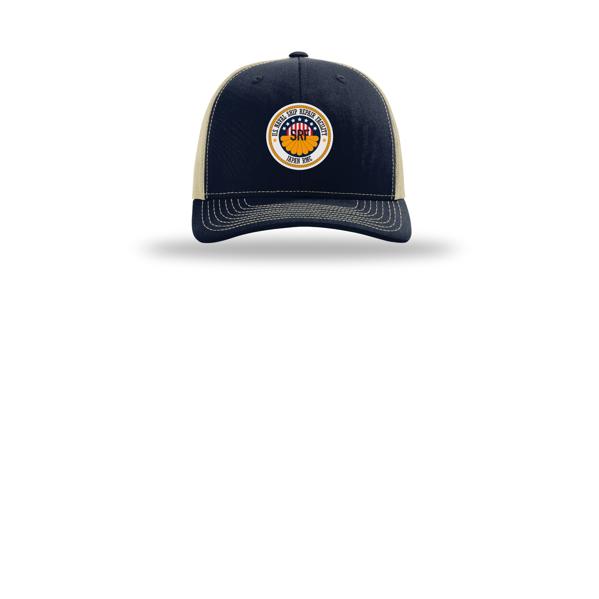 srf-jrmc-richardson-trucker-cap-embroidery-capfront-R112-navykhaki-flat-front