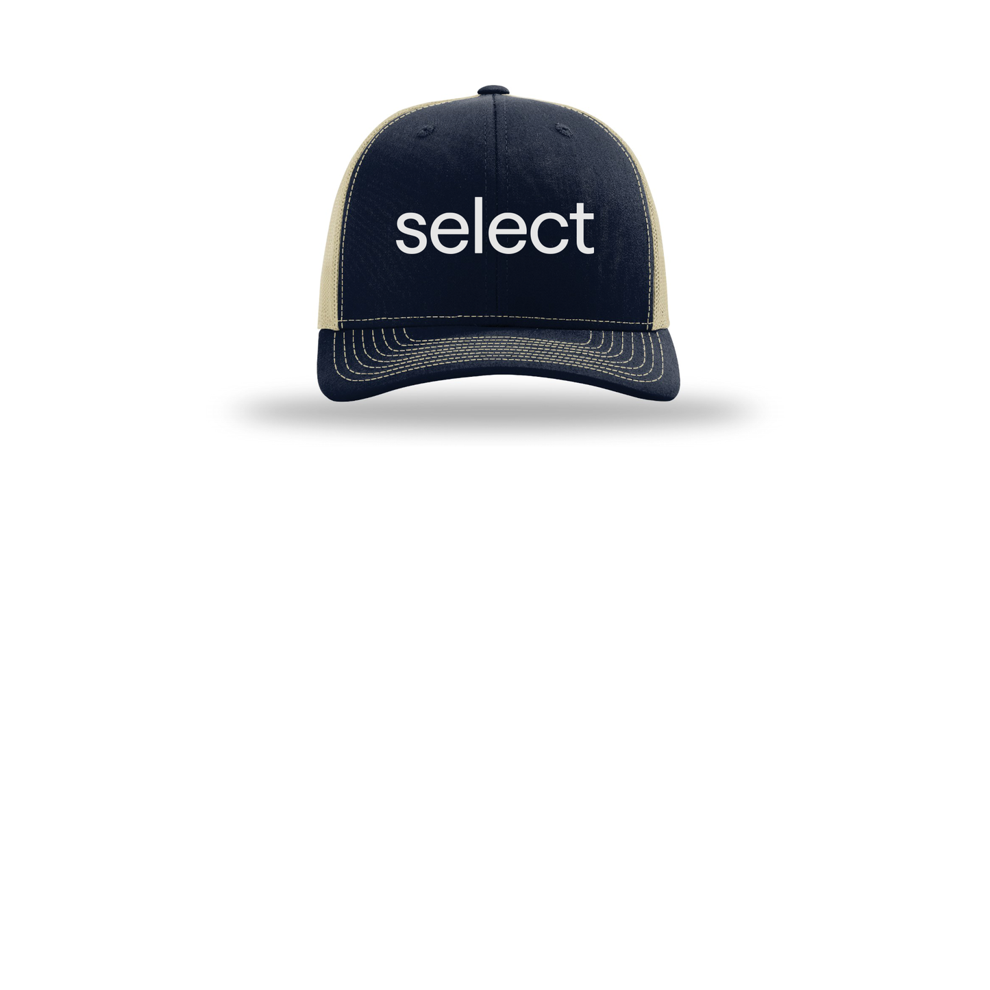 meetselect-richardson-trucker-cap-embroidery-capfront-R112-navykhaki-flat-front