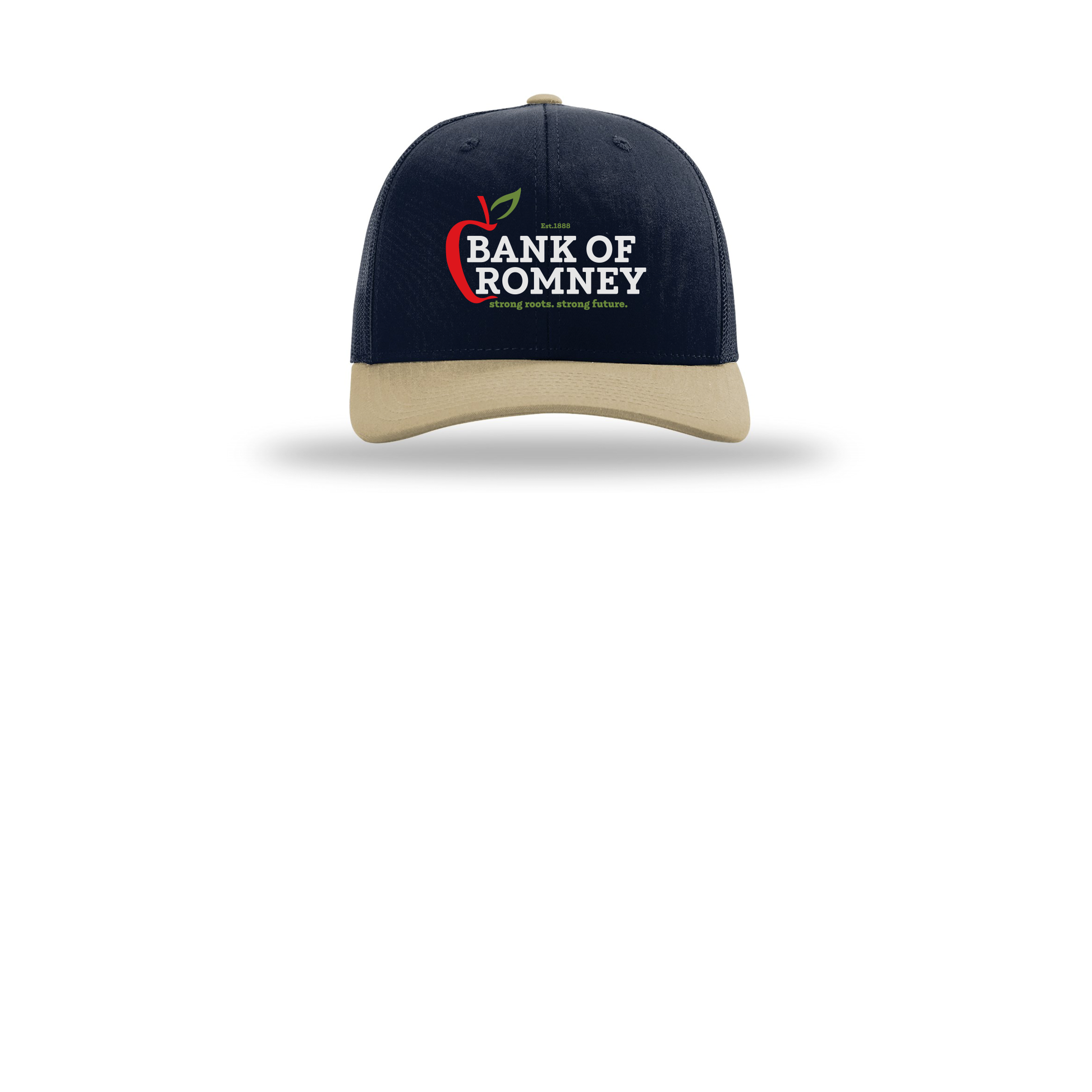 bankofromney-richardson-trucker-cap-embroidery-capfront-R112-navynavykhaki-flat-front