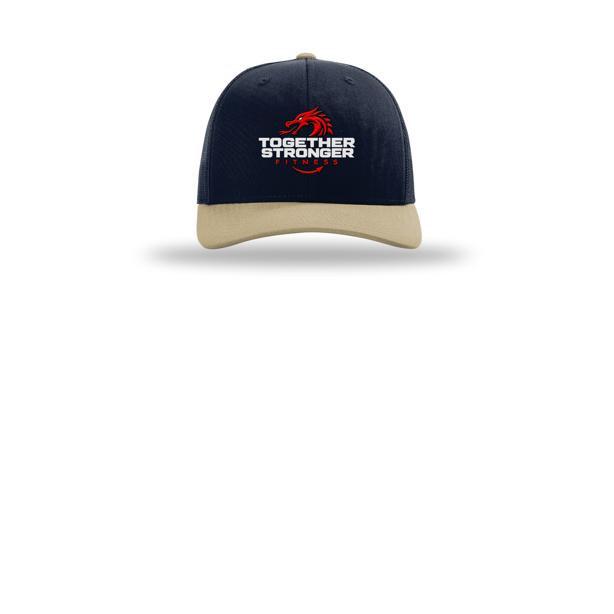 togetherstrongerfitness-richardson-trucker-cap-embroidery-capfront-R112-navynavykhaki-flat-front