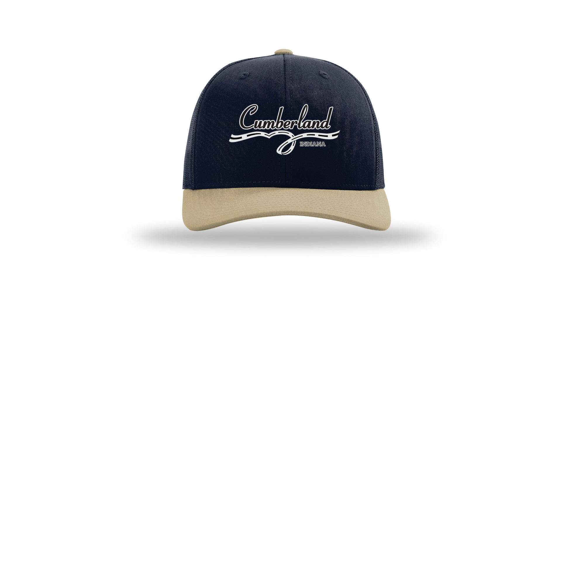 cumberland-richardson-trucker-cap-embroidery-capfront-R112-navynavykhaki-flat-front