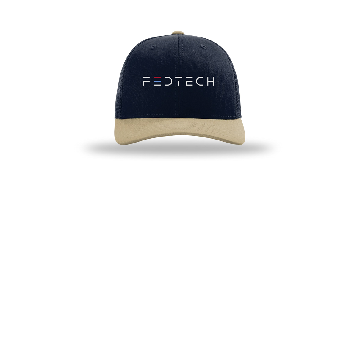 fedtech-richardson-trucker-cap-embroidery-capfront-R112-navynavykhaki-flat-front