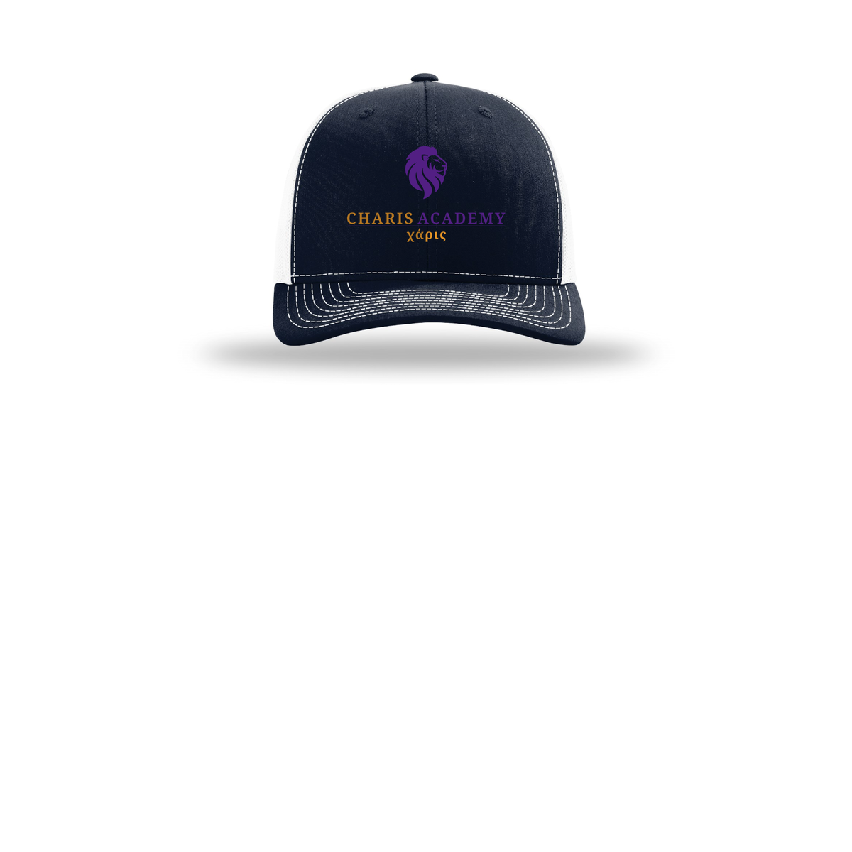 cahazleton-richardson-trucker-cap-embroidery-capfront-R112-navywhite-flat-front