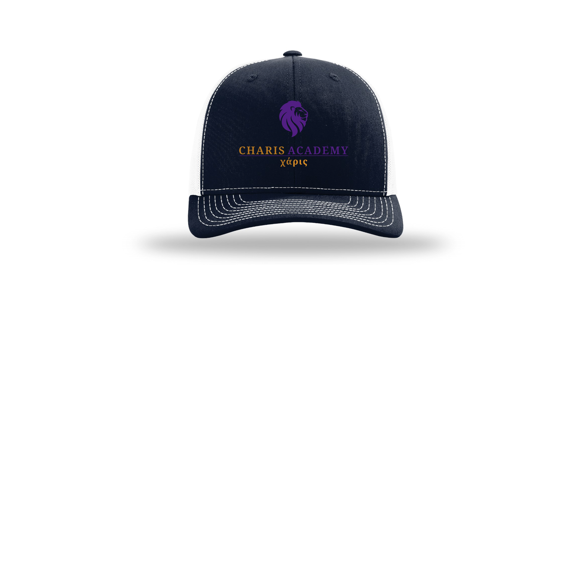 cahazleton-richardson-trucker-cap-embroidery-capfront-R112-navywhite-flat-front