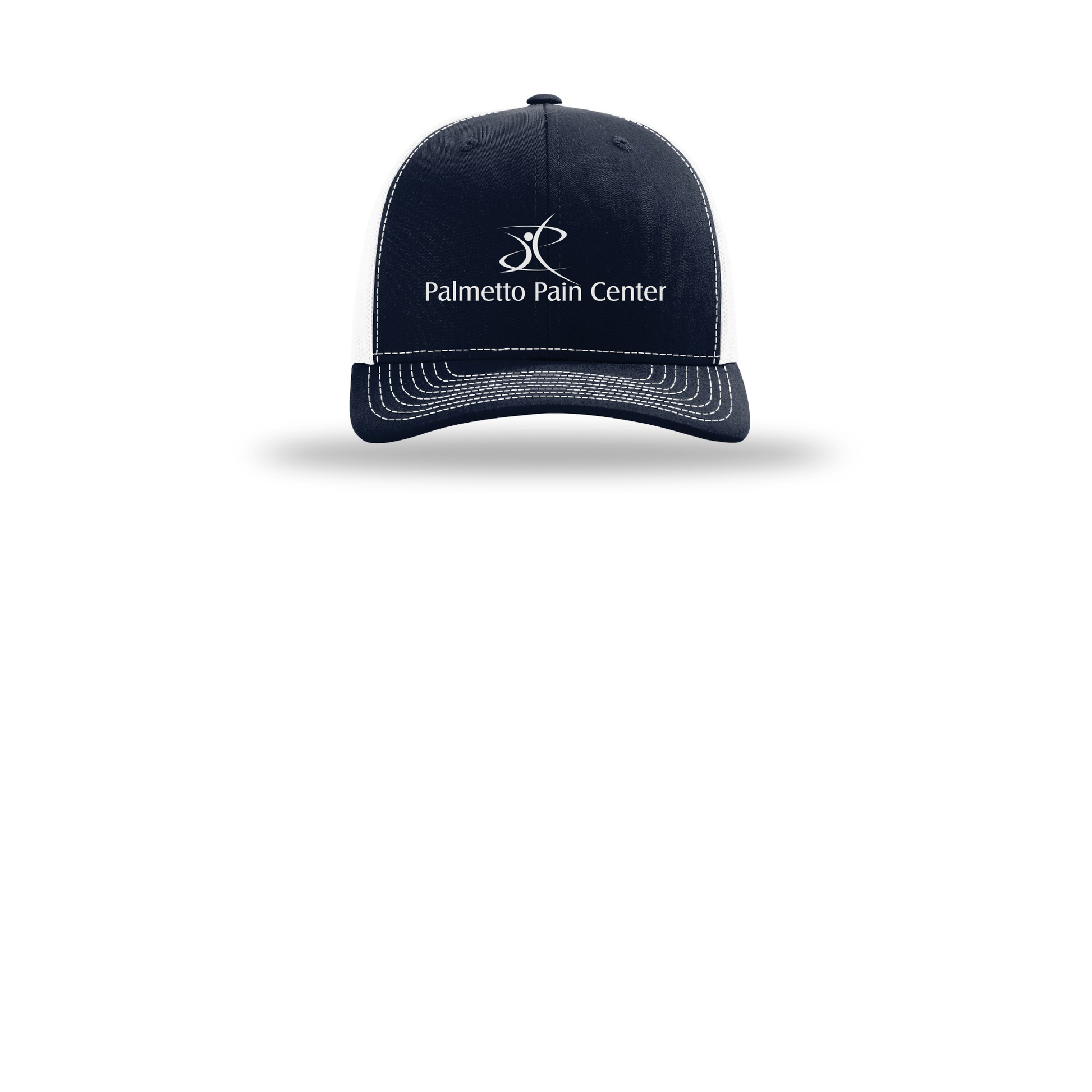 palmetto-pain-center-richardson-trucker-cap-embroidery-capfront-R112-navywhite-flat-front