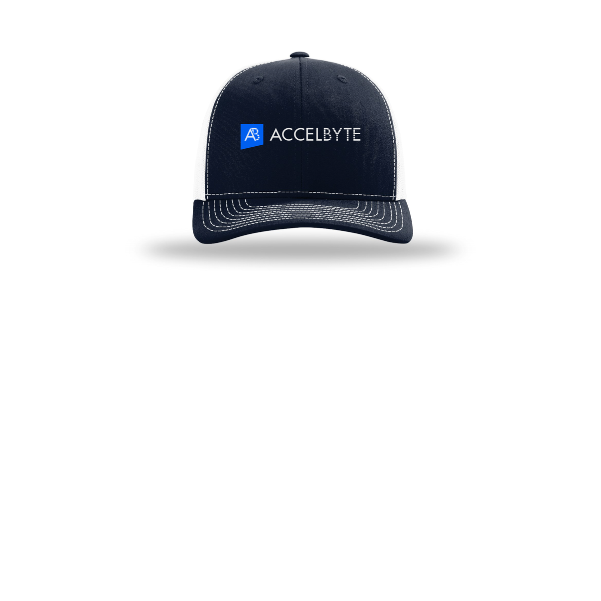 accelbyte-richardson-trucker-cap-embroidery-capfront-R112-navywhite-flat-front