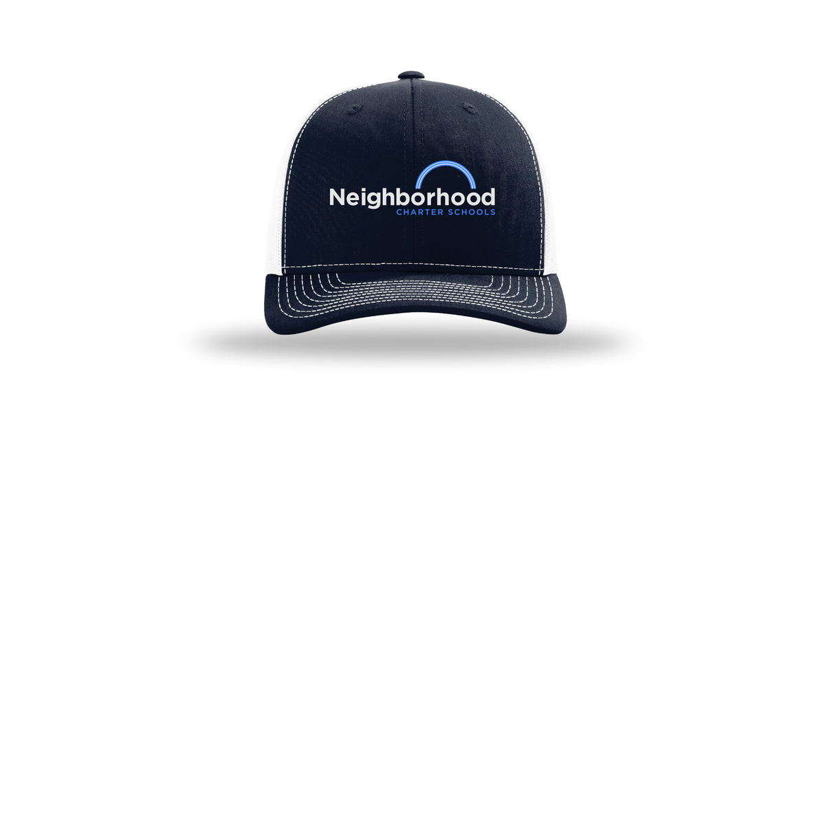 ncschools-richardson-trucker-cap-embroidery-capfront-R112-navywhite-flat-front