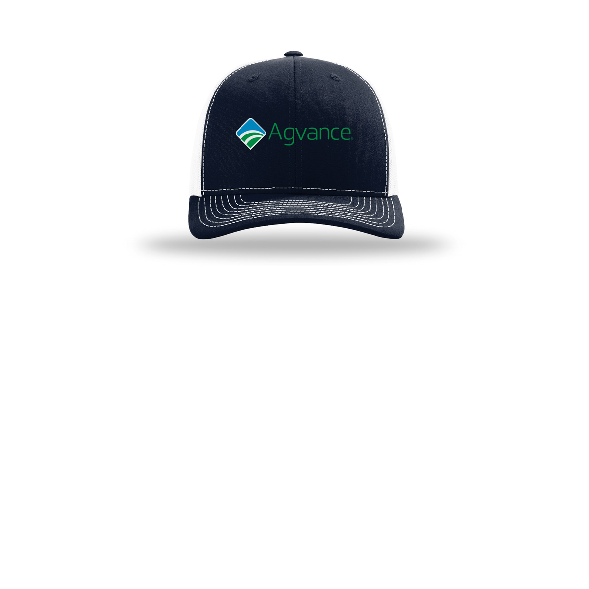 agvance-richardson-trucker-cap-embroidery-capfront-R112-navywhite-flat-front