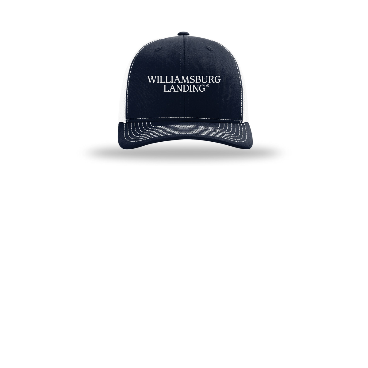 williamsburglanding-richardson-trucker-cap-embroidery-capfront-R112-navywhite-flat-front
