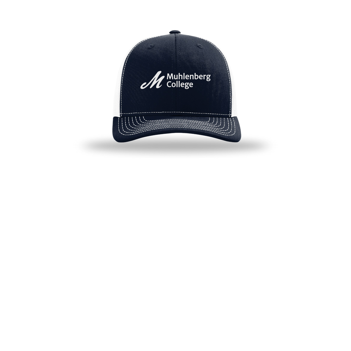 muhlenberg-richardson-trucker-cap-embroidery-capfront-R112-navywhite-flat-front