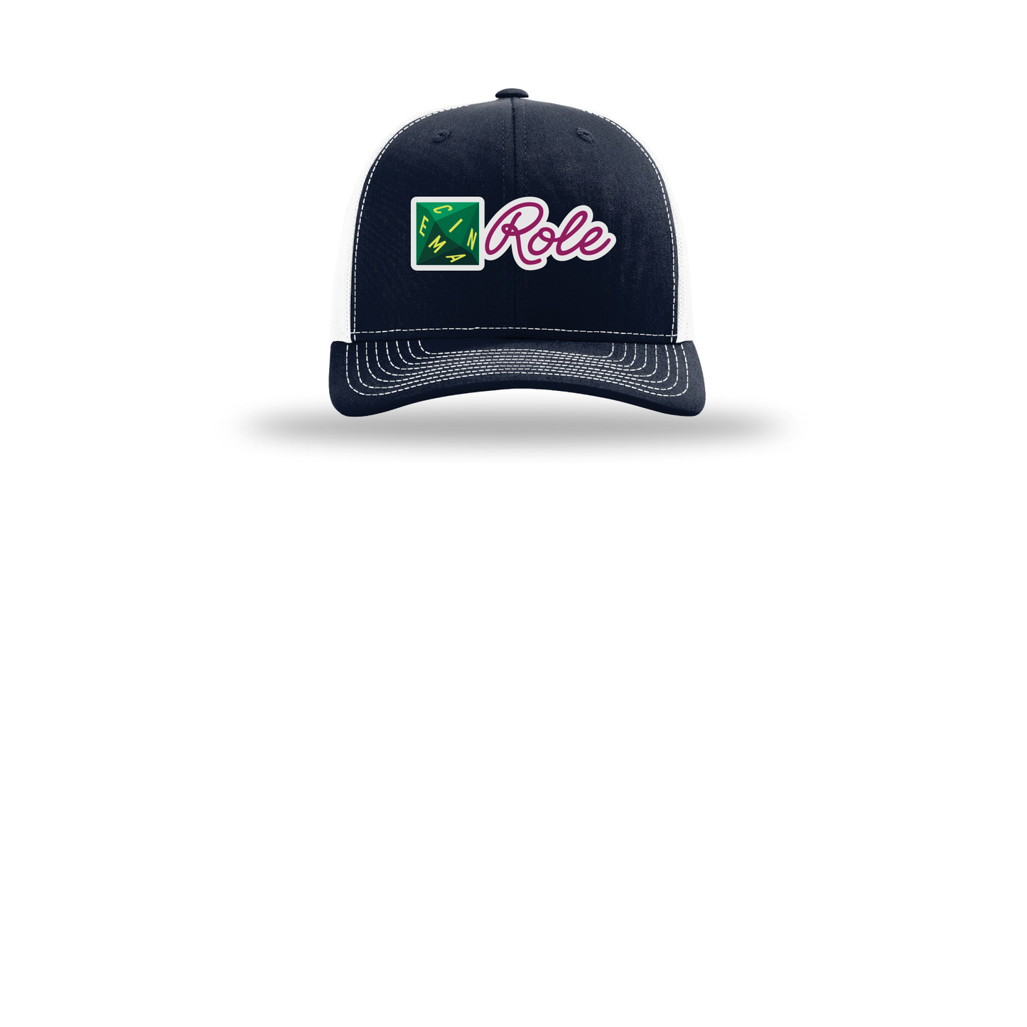cinemarole-richardson-trucker-cap-embroidery-capfront-R112-navywhite-flat-front
