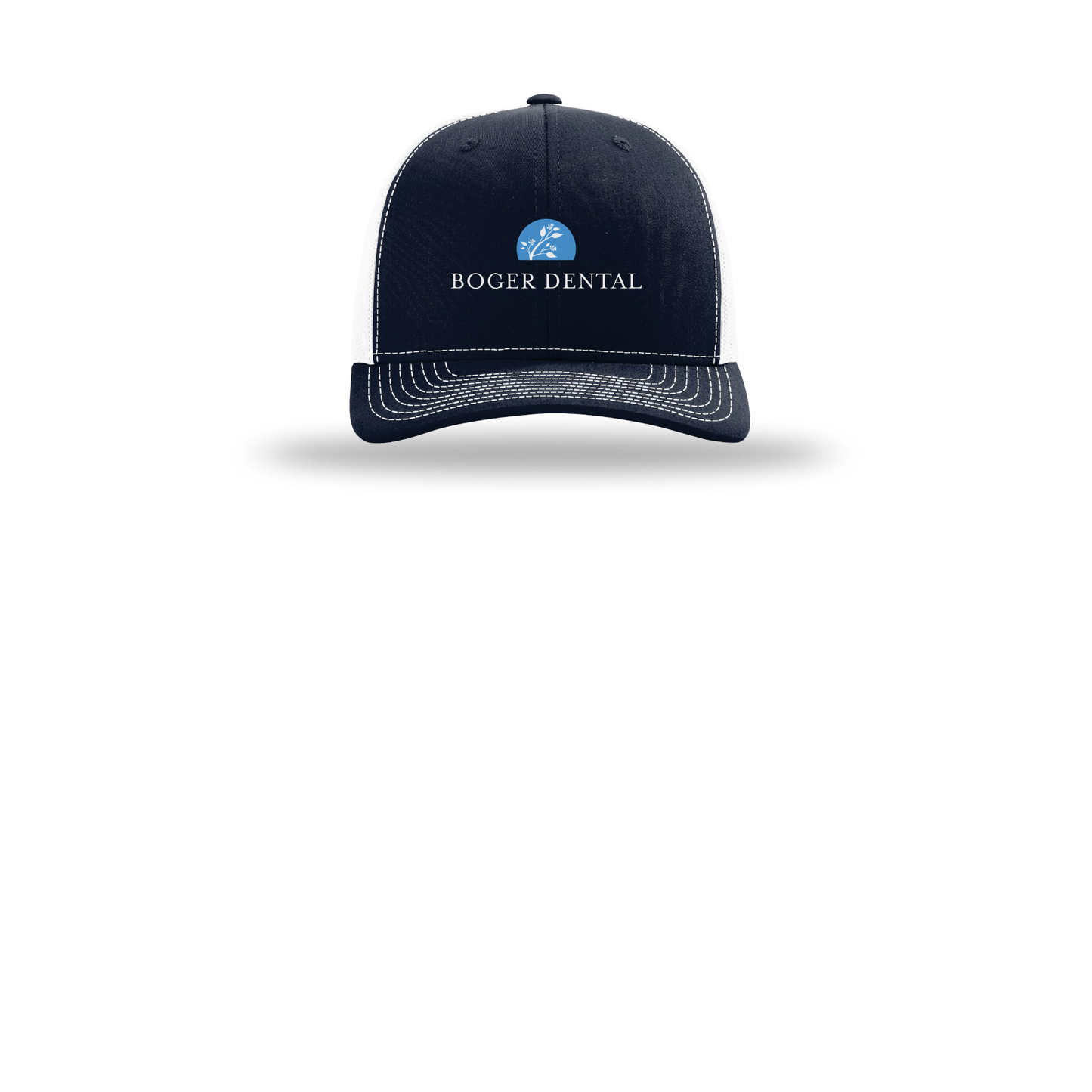 boger-dental-richardson-trucker-cap-embroidery-capfront-R112-navywhite-flat-front
