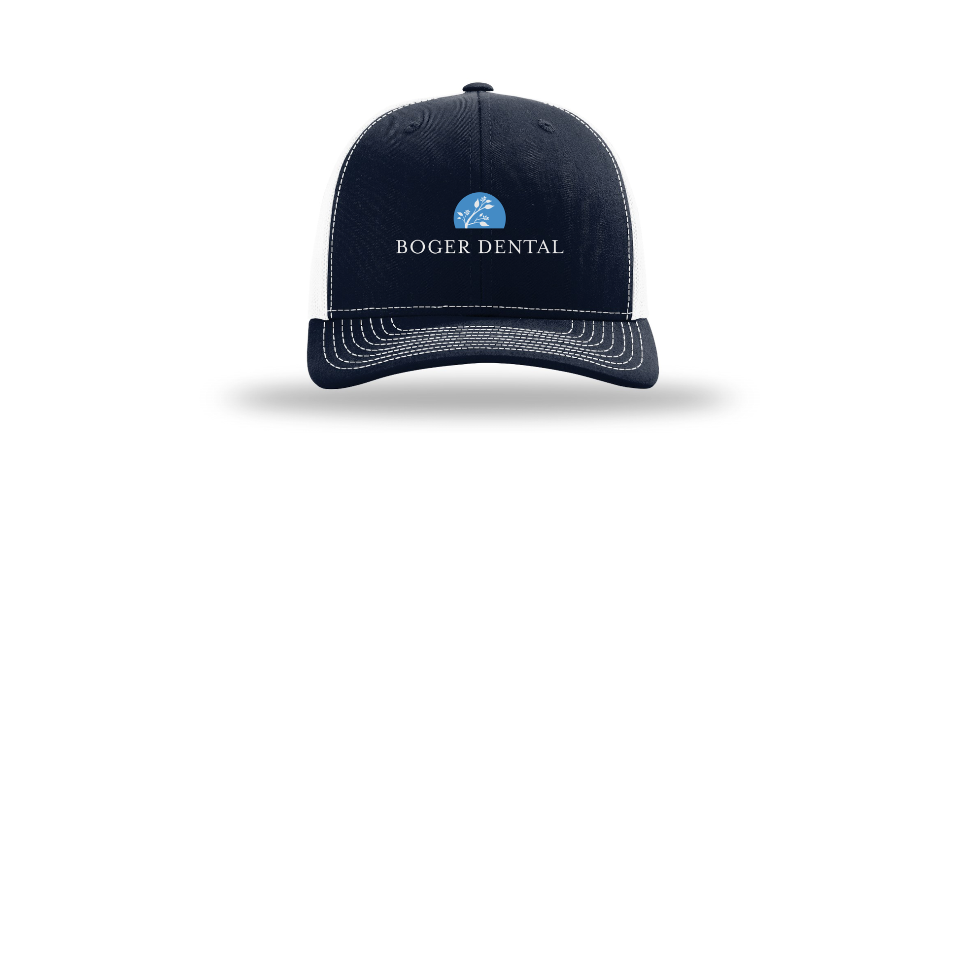 boger-dental-richardson-trucker-cap-embroidery-capfront-R112-navywhite-flat-front