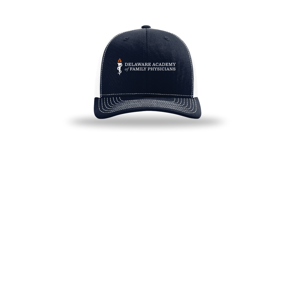 delfamdoc-richardson-trucker-cap-embroidery-capfront-R112-navywhite-flat-front