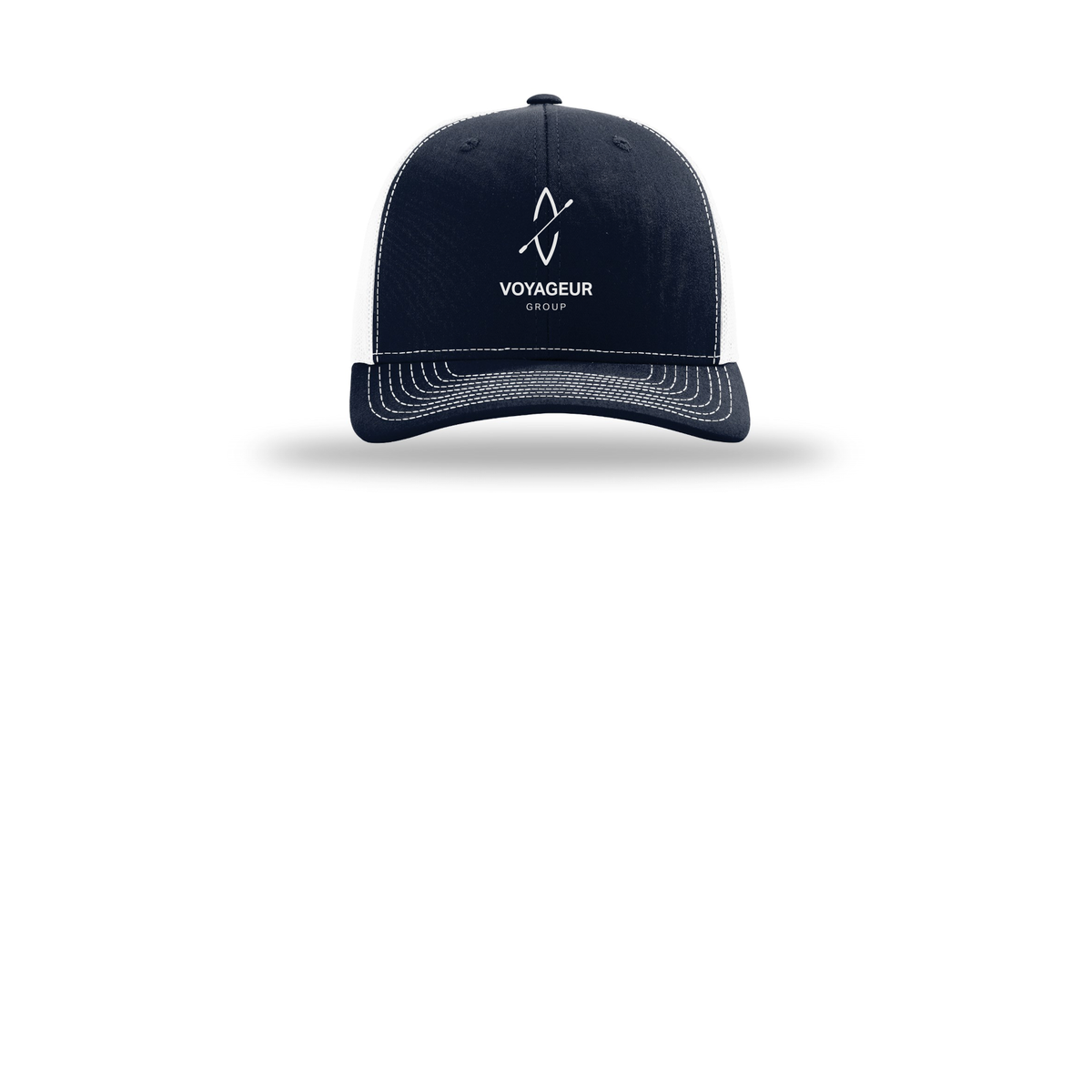 voyageurgroup-richardson-trucker-cap-embroidery-capfront-R112-navywhite-flat-front