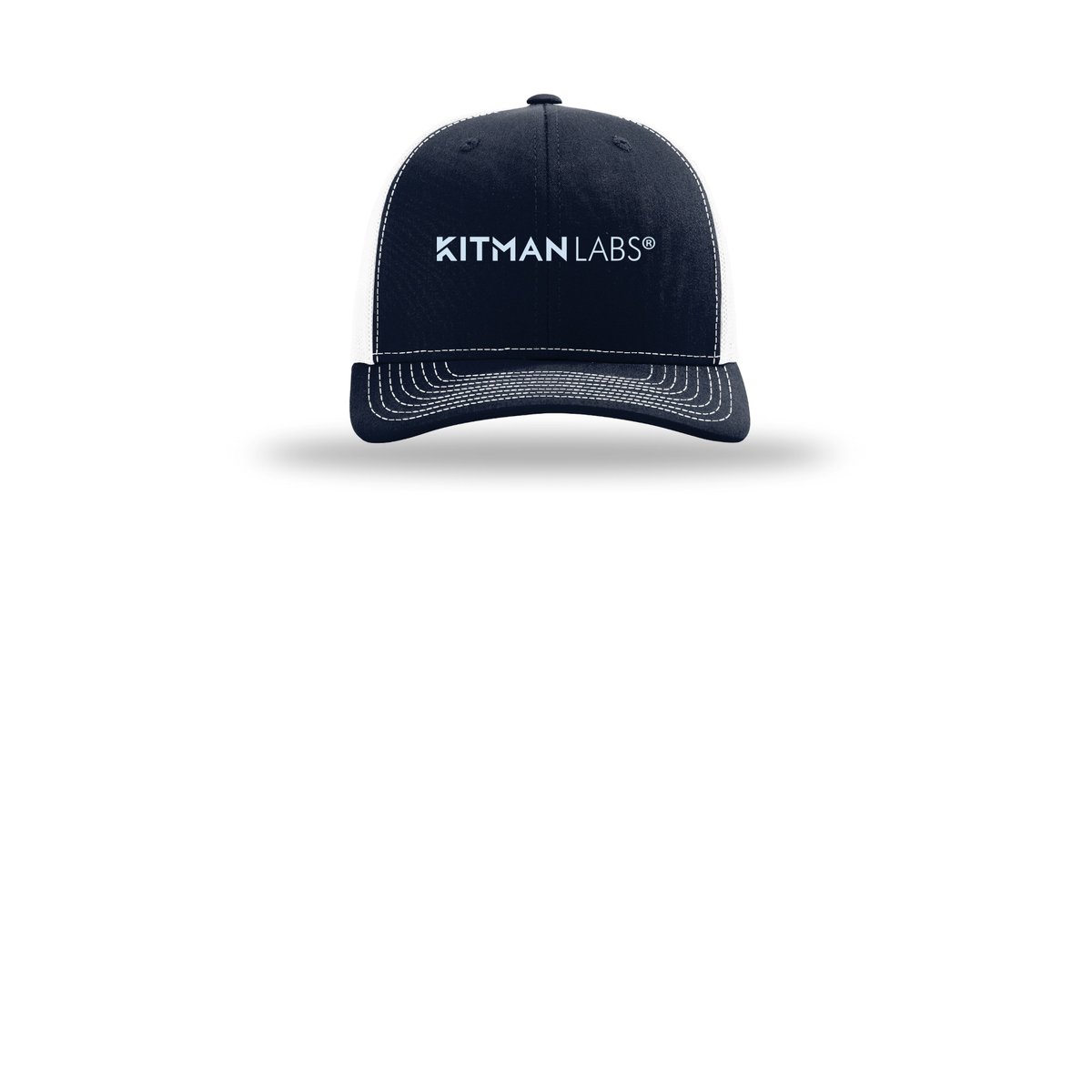 kitmanlabs-richardson-trucker-cap-embroidery-capfront-R112-navywhite-flat-front