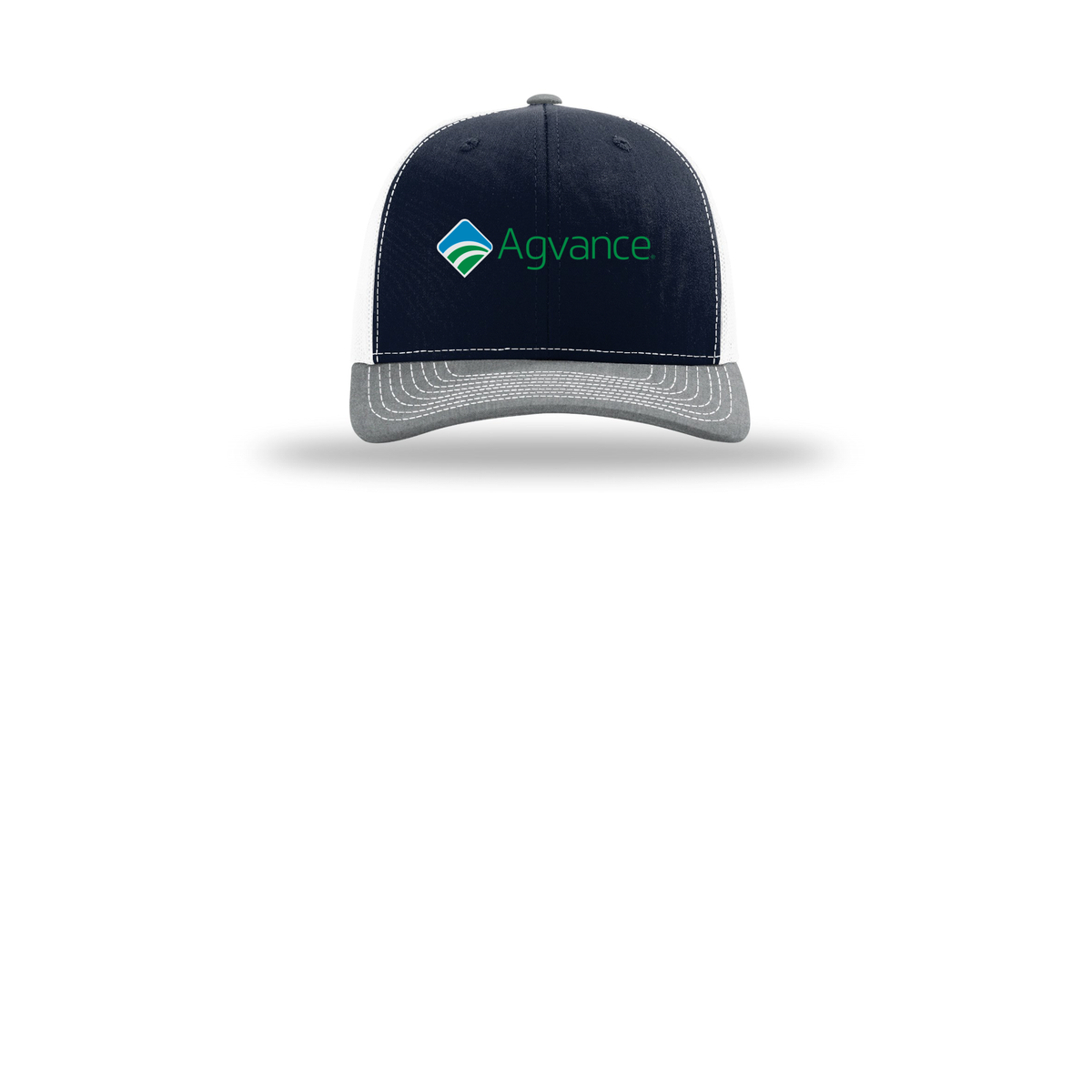 agvance-richardson-trucker-cap-embroidery-capfront-R112-navywhiteheathergrey-flat-front