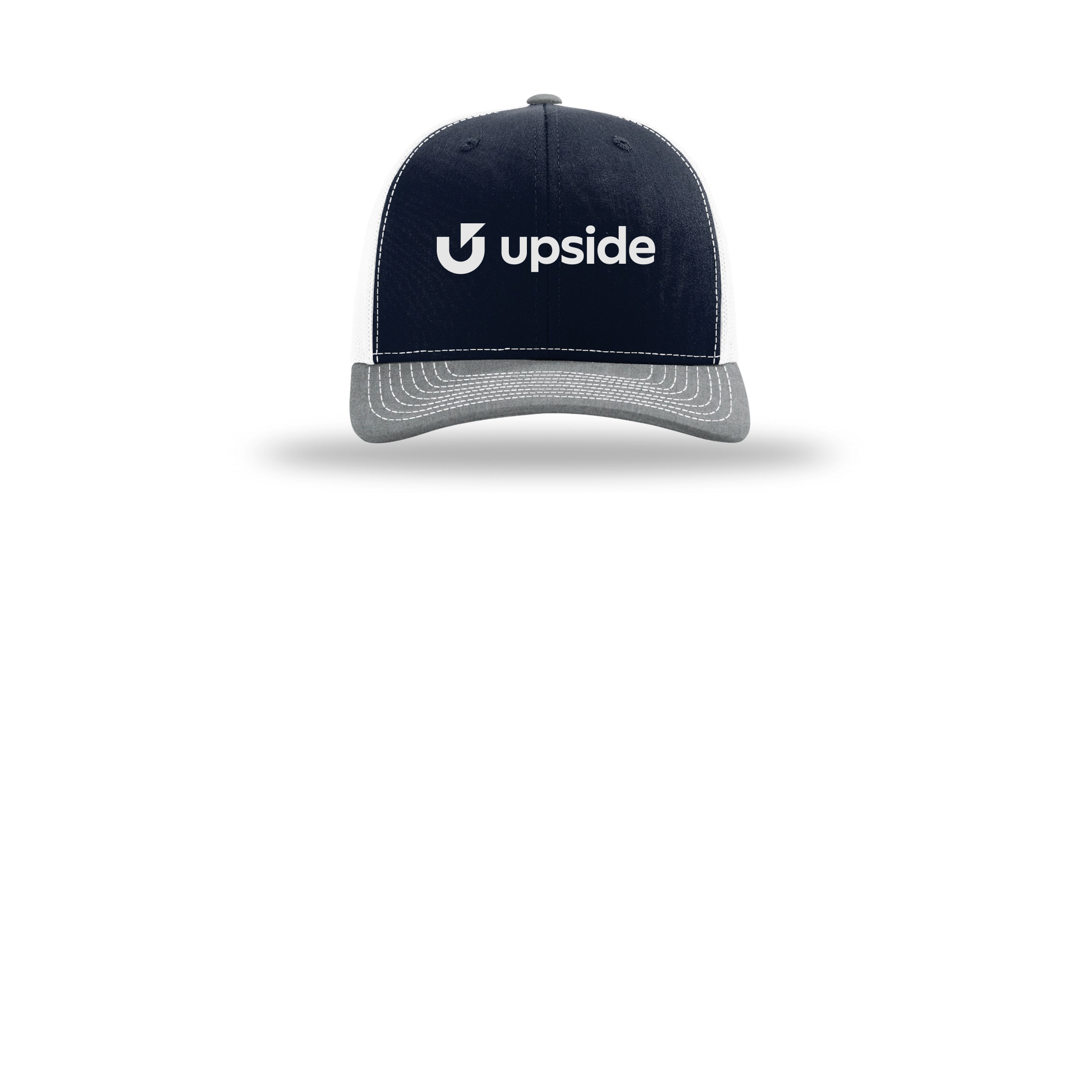 upside-richardson-trucker-cap-embroidery-capfront-R112-navywhiteheathergrey-flat-front