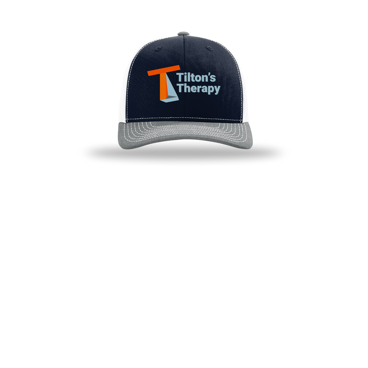 tiltonstherapy-richardson-trucker-cap-embroidery-capfront-R112-navywhiteheathergrey-flat-front