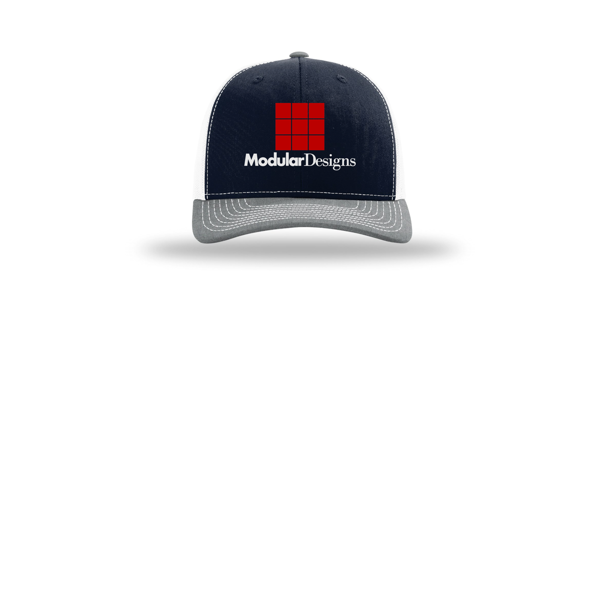 modulardesignsflooring-richardson-trucker-cap-embroidery-capfront-R112-navywhiteheathergrey-flat-front